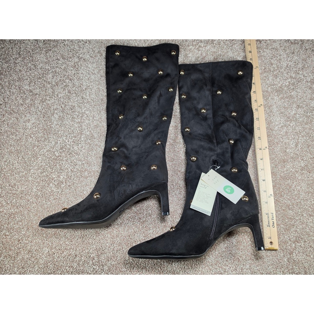 A New Day Justice Jet Black Gold Studded Faux Suede Tall Boots 8.5 NEW